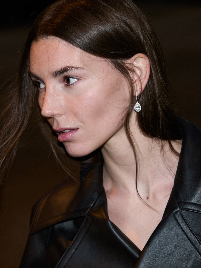 BRONWYN ASSCHER-CUT EARRINGS IN MOISSANITE, STERLING SILVER