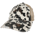 BT-938 Cow Print Criss Cross Pony Cap Beige