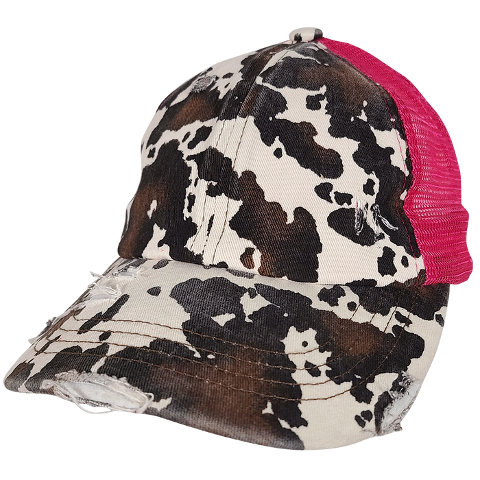 BT-938 Cow Print Criss Cross Pony Cap Hot Pink