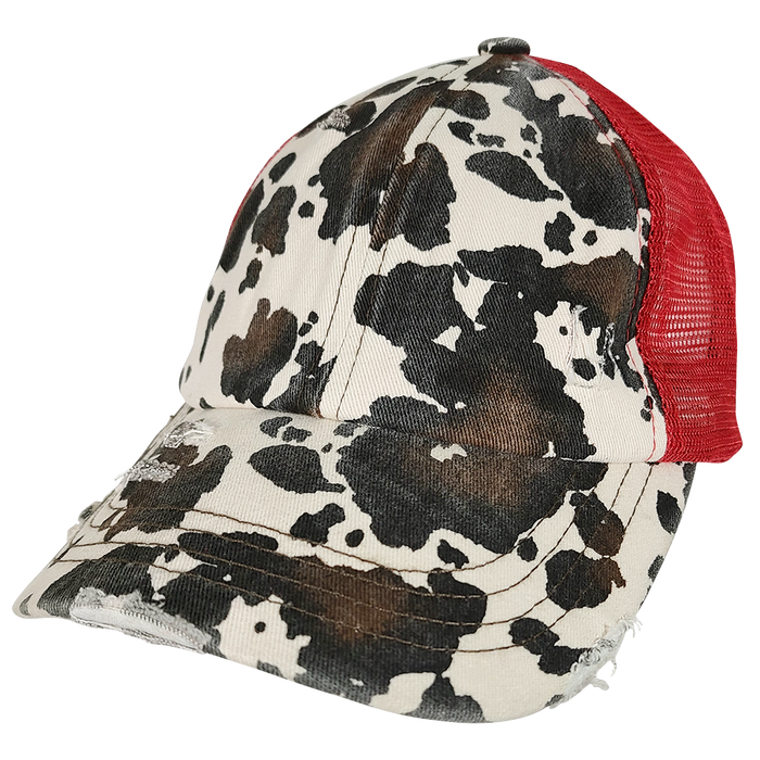 BT-938 Cow Print Criss Cross Pony Cap Red