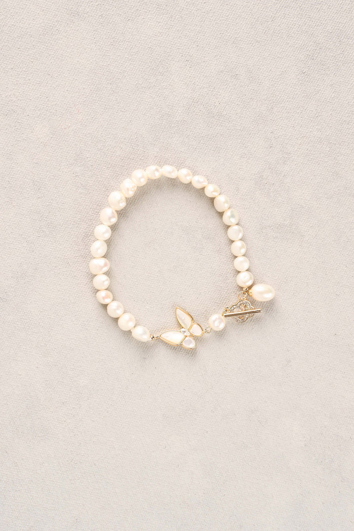 Butterfly Pearl Bracelet - Gold