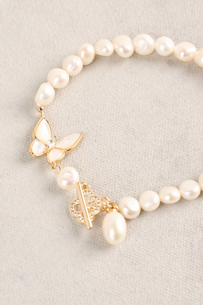 Butterfly Pearl Bracelet - Gold