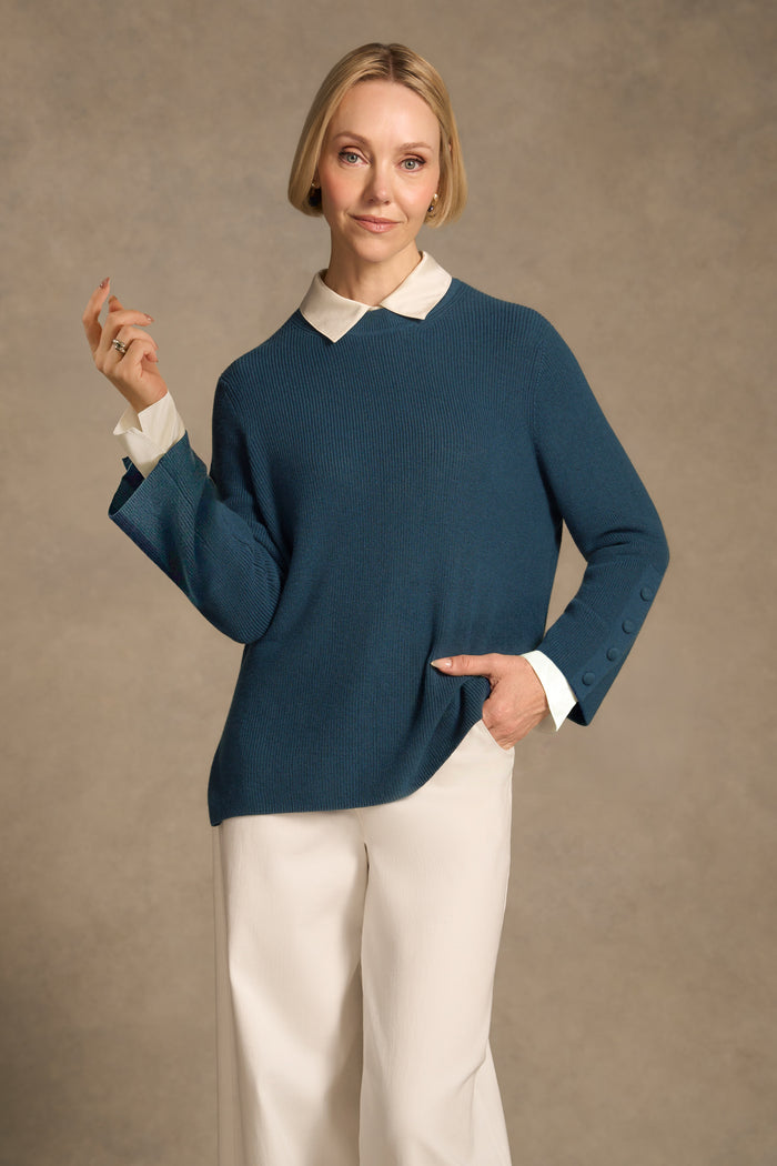 Button Sleeve Detail Knit – Steel Blue