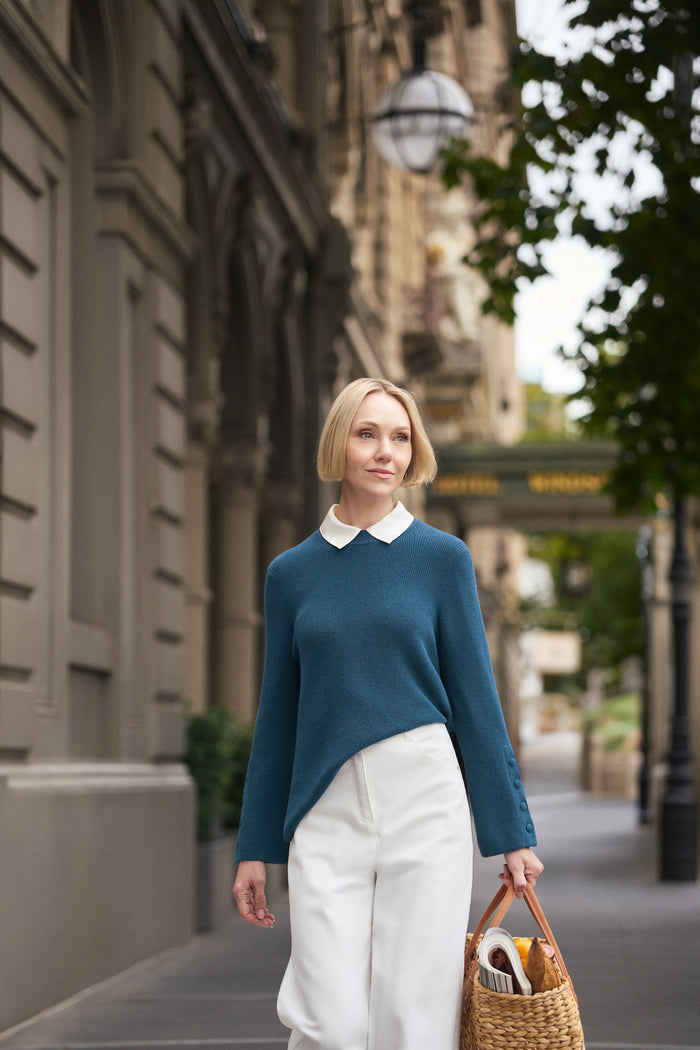 Button Sleeve Detail Knit – Steel Blue