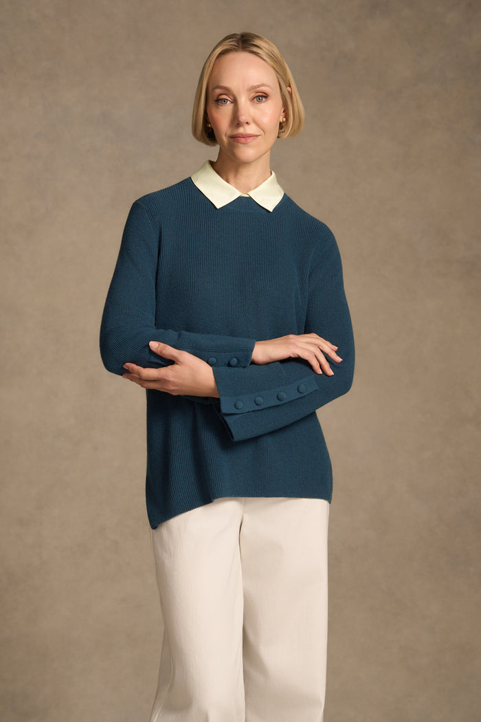 Button Sleeve Detail Knit – Steel Blue