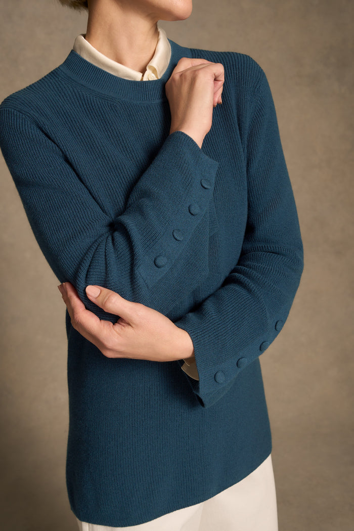 Button Sleeve Detail Knit – Steel Blue