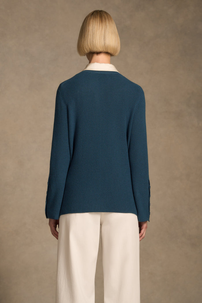Button Sleeve Detail Knit – Steel Blue
