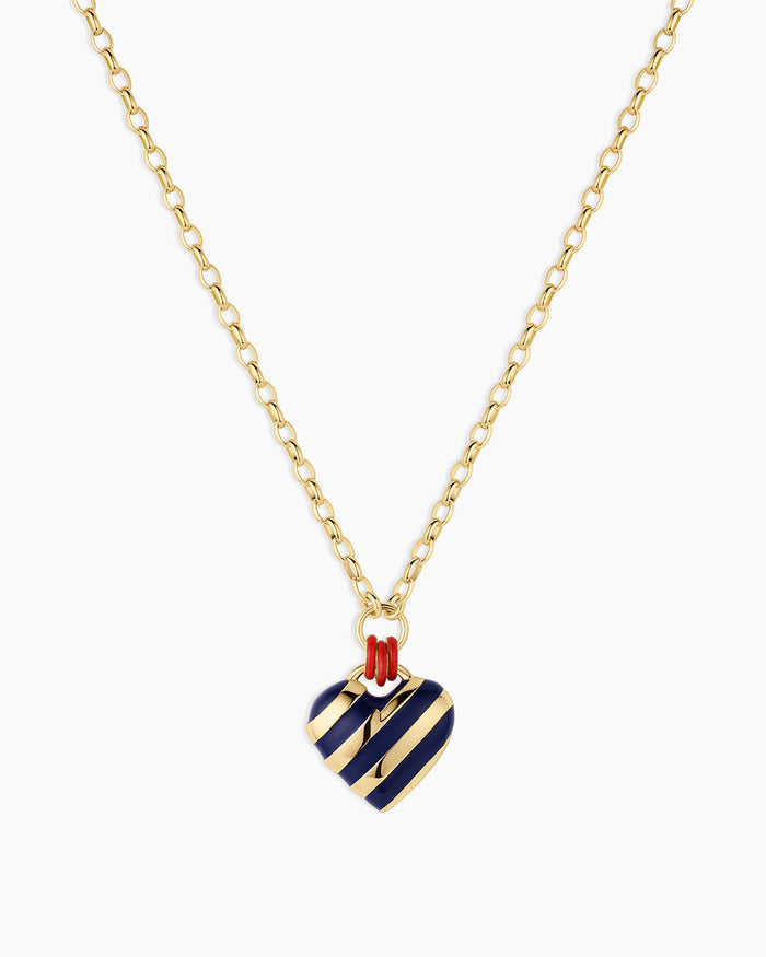 Campbell Enamel Heart Pendant Necklace || option::18K Gold Plated, Blue