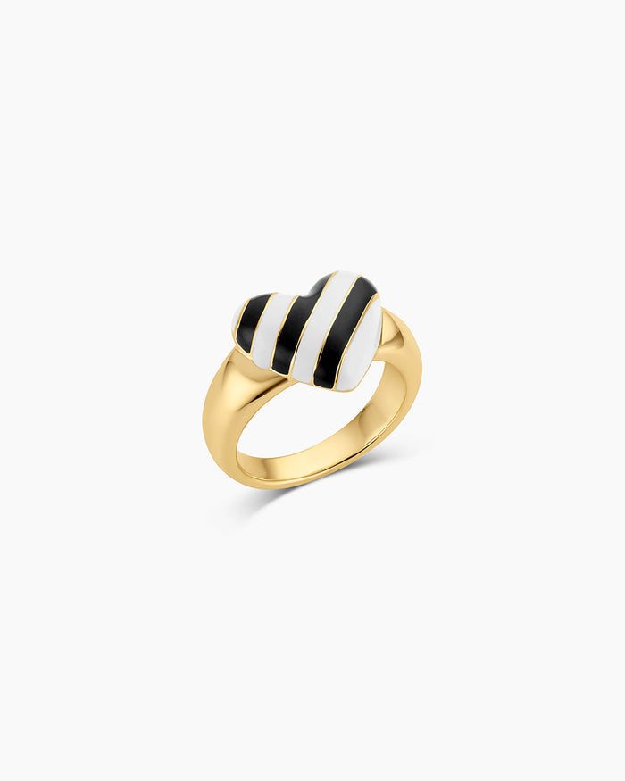 Campbell Enamel Heart Ring || option::18K Gold Plated, Black