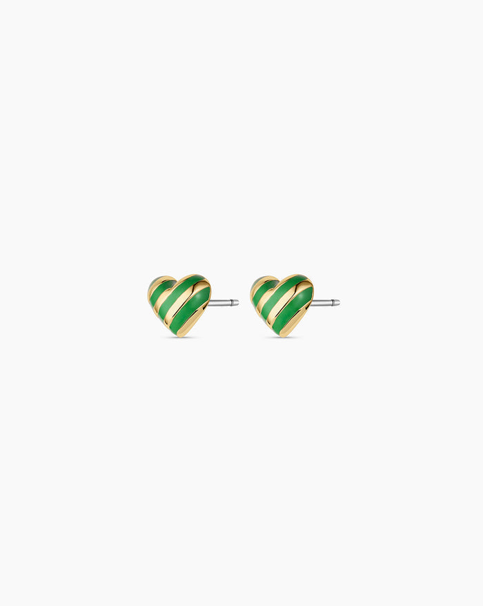 Campbell Enamel Heart Studs || option::18K Gold Plated, Green