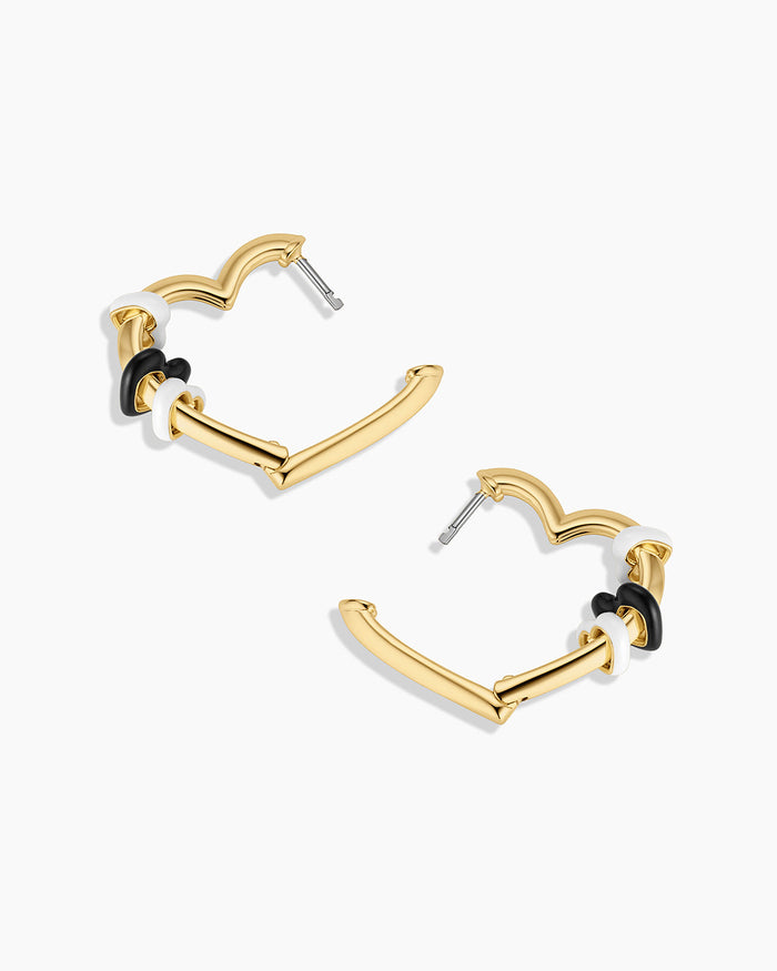 Campbell Heart Bead Hoops || option::18K Gold Plated, Black