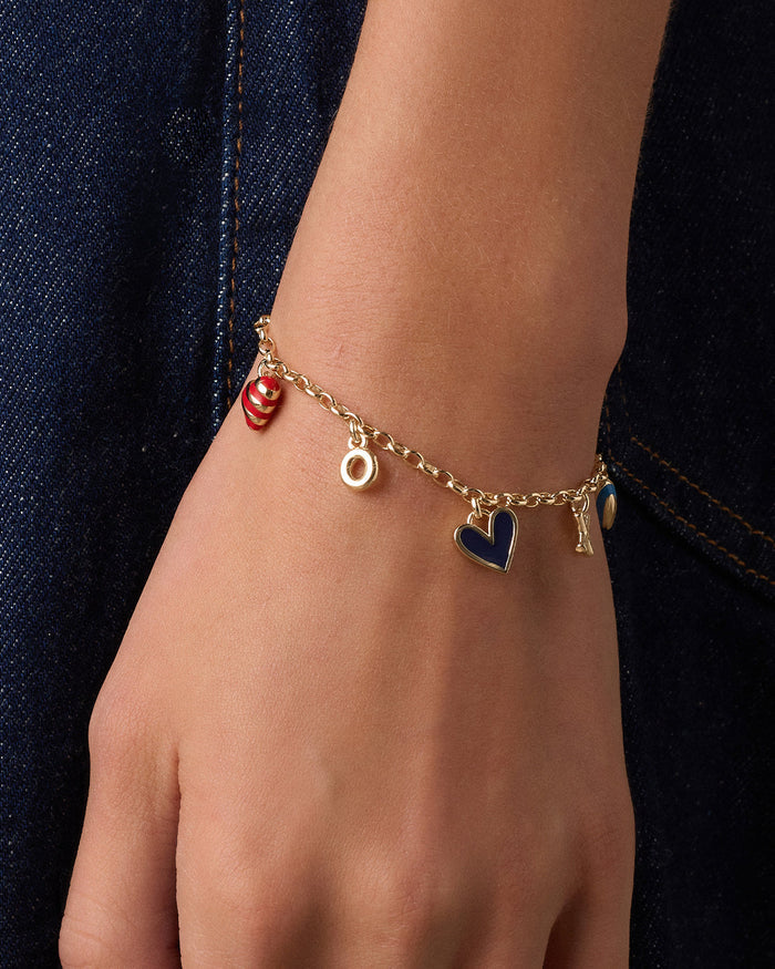 Campbell Heart Charm Bracelet || option::18K Gold Plated, Blue