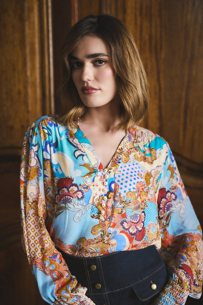 Celeste Georgette Blouse - Rococo Reverie Print