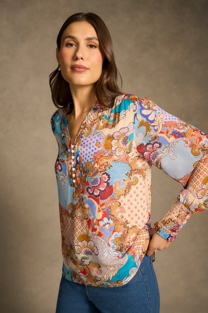 Celeste Georgette Blouse - Rococo Reverie Print