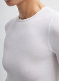 White Circular Ribbed Crewneck Pullover T-Shirt - closeup of ribbed details and neckline