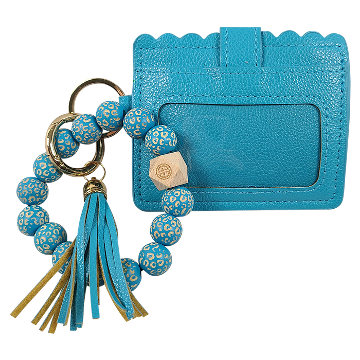 CL-7311 Beaded Leopard Wristlet ID Wallet Light Turquoise