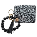 CL-7311 Beaded Wristlet ID Wallet Leopard Black