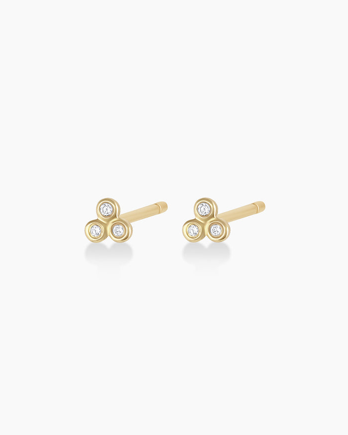 Classic Diamond Trio Stud || option::14K Solid Gold, Pair