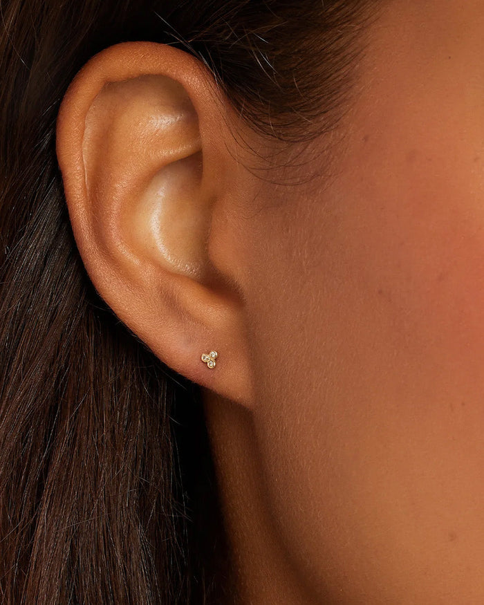 Classic Diamond Trio Stud || option::14K Solid Gold, Pair