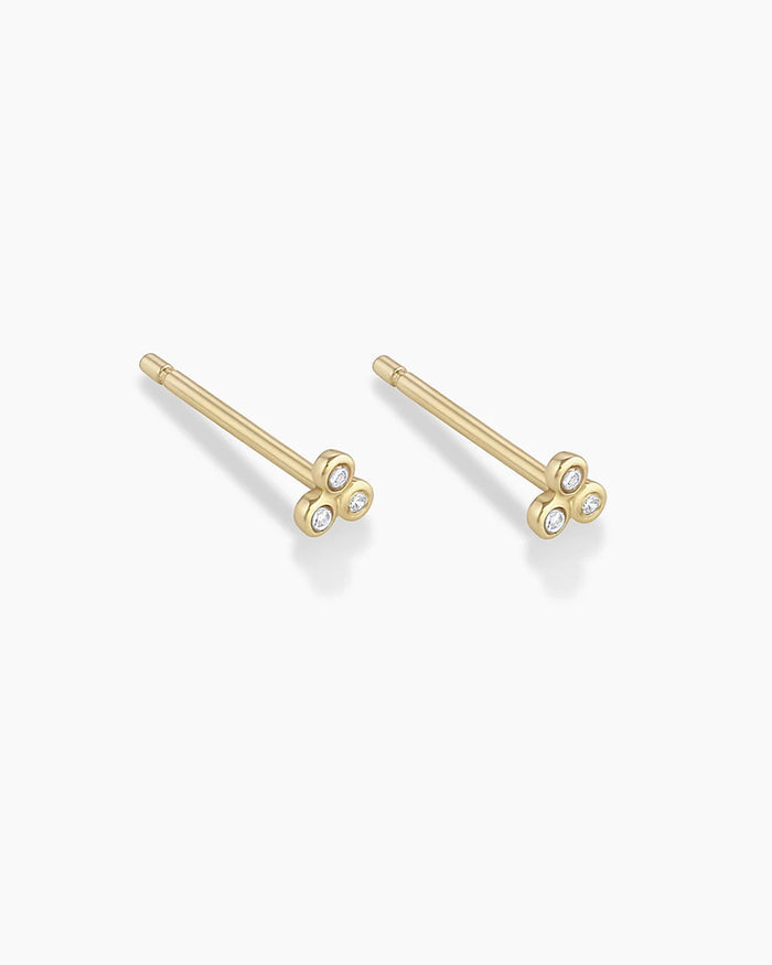 Classic Diamond Trio Stud || option::14K Solid Gold, Pair