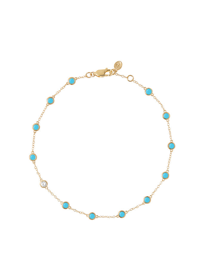 CLEMENCE ANKLET IN NANO TURQUOISE WITH MOISSANITE, 18K GOLD VERMEIL