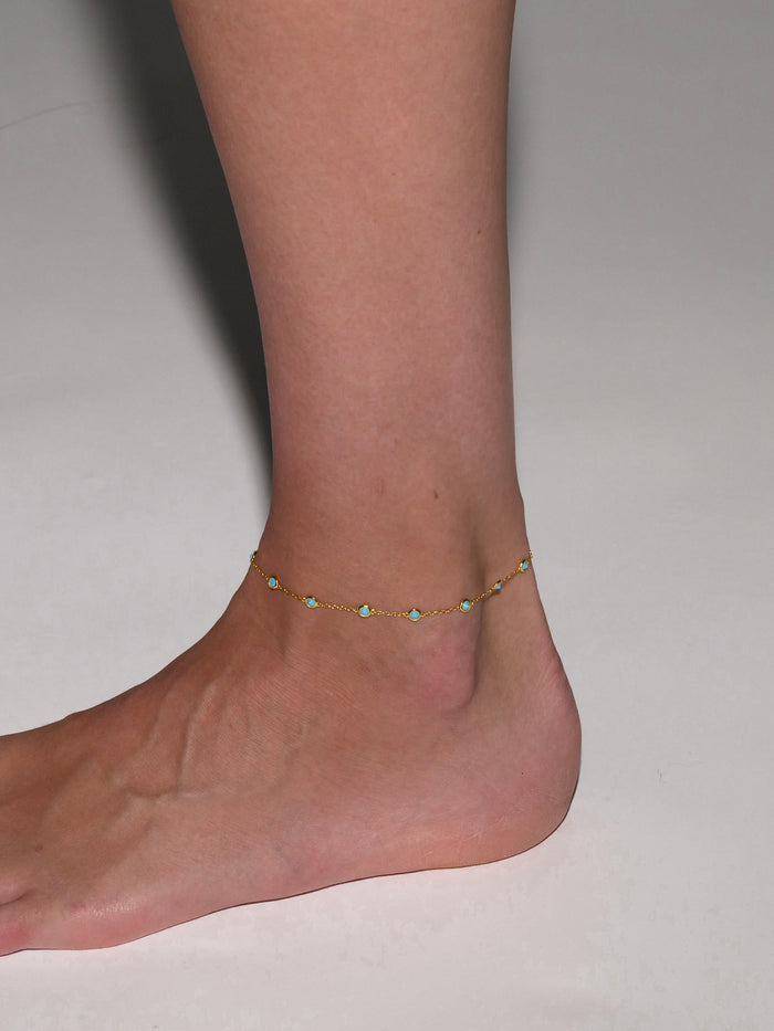CLEMENCE ANKLET IN NANO TURQUOISE WITH MOISSANITE, 18K GOLD VERMEIL