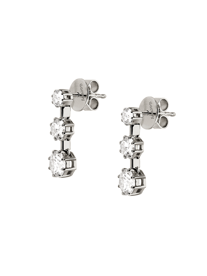 COLETTE 3-STONE DROP EARRINGS IN MOISSANITE, STERLING SILVER