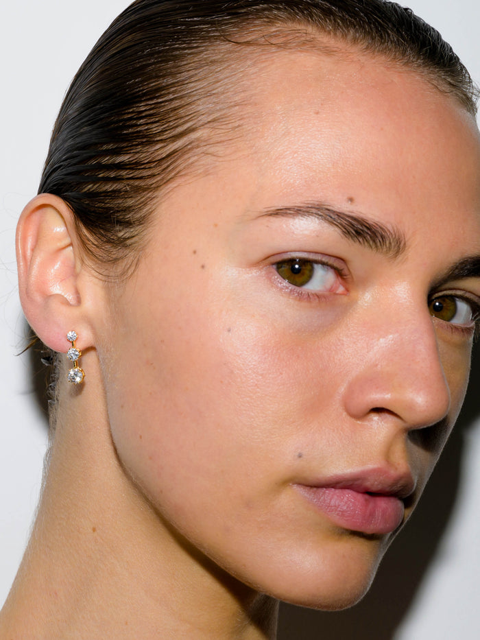 COLETTE 3-STONE DROP EARRINGS IN MOISSANITE, STERLING SILVER