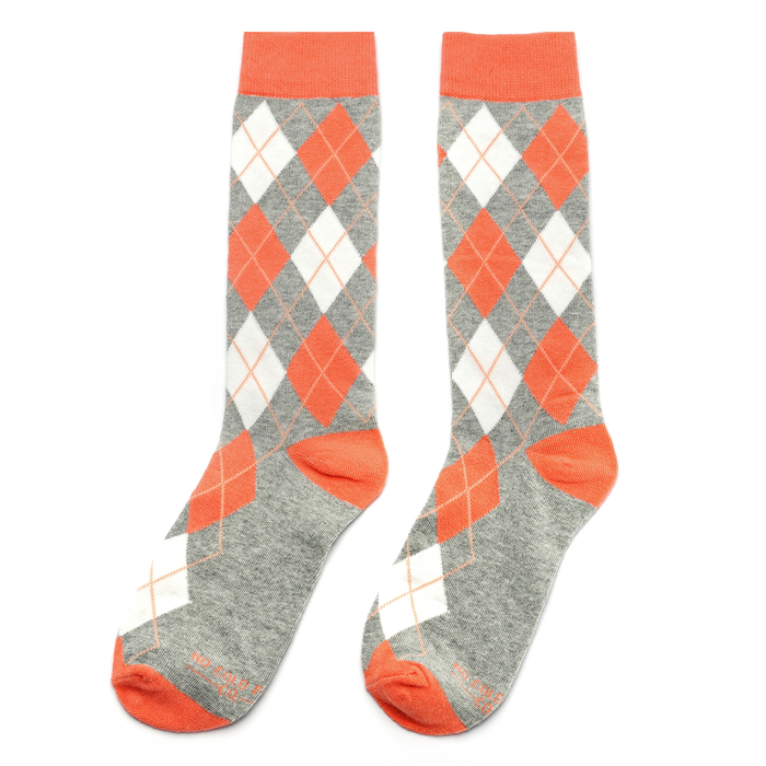 Coral and Grey Argyle Socks