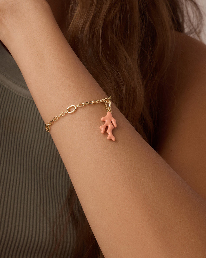 Coral Parker Charm || option::18K Gold Plated, Coral Enamel