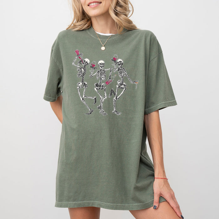 Dancing Skeletons Wine Ghost Spooky Witch Halloween Meme Costume Comfort Colors Tee