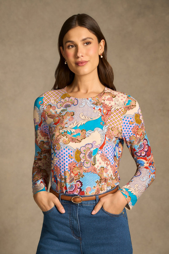 Double Layer Long Sleeve T-Shirt - Rococo Reverie Print