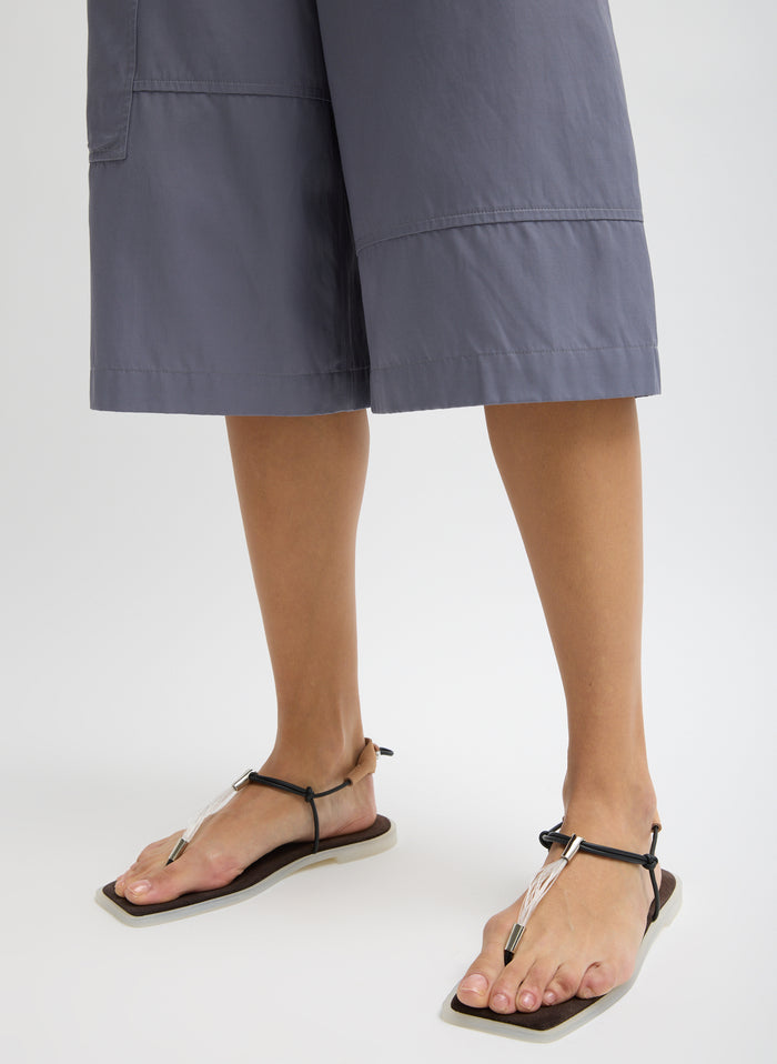 Deep Violet Purple Drapey Suiting Cargo Short - closeup of hem detail