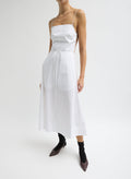 White Eco Poplin Strappy Dress - sleeveless midi dress, front view on model