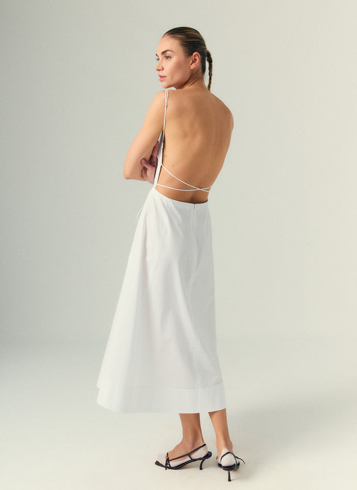 White Eco Poplin Strappy Dress - editorial campaign on model
