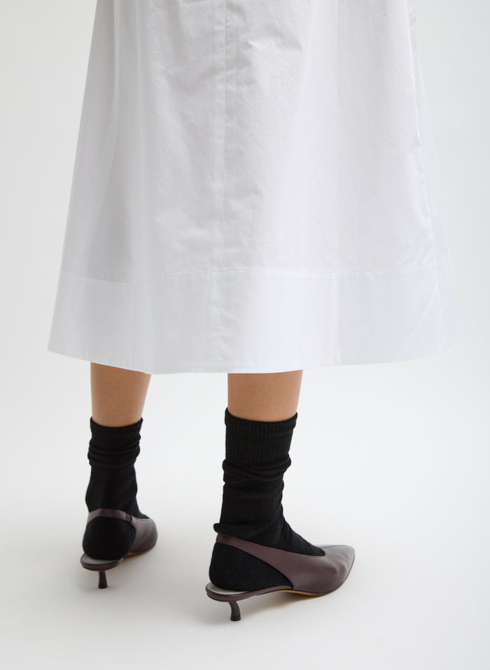 White Eco Poplin Strappy Dress - closeup of hem
