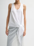 White Eco Poplin Tie Front Top - sleeveless tank top, front view on model