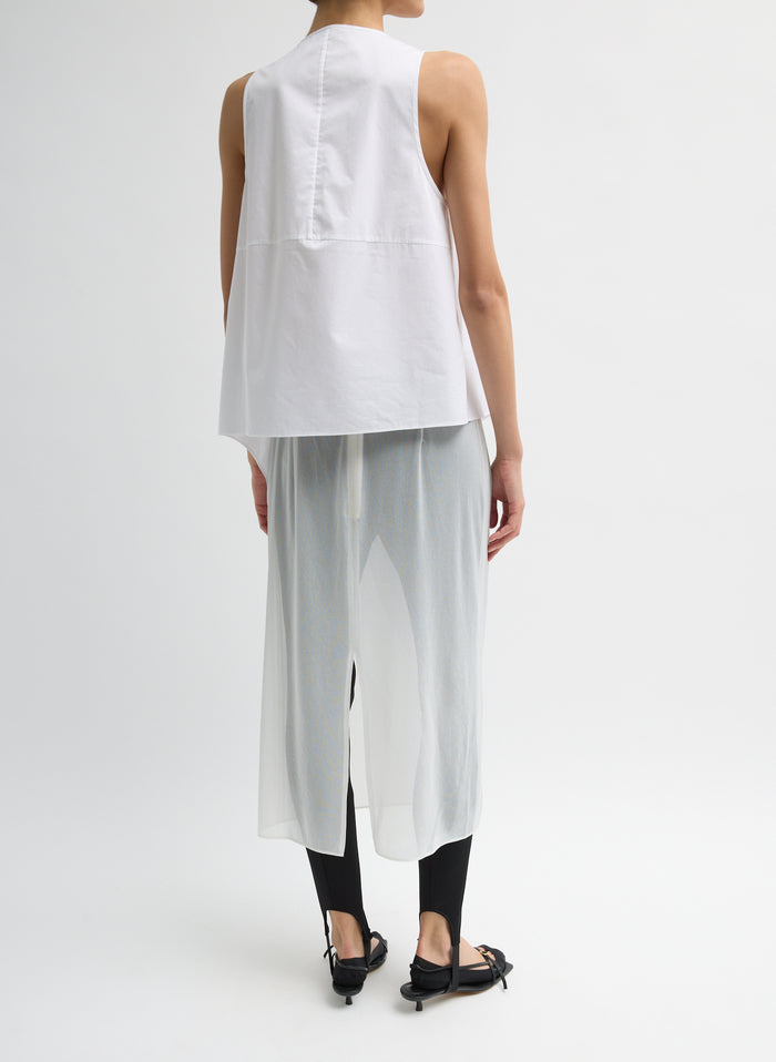 White Eco Poplin Tie Front Top - sleeveless tank top, back view on model