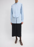 Chambray Blue Eco Poplin Tuxedo Shirt With Bib Flap - button down, full look, front view on model