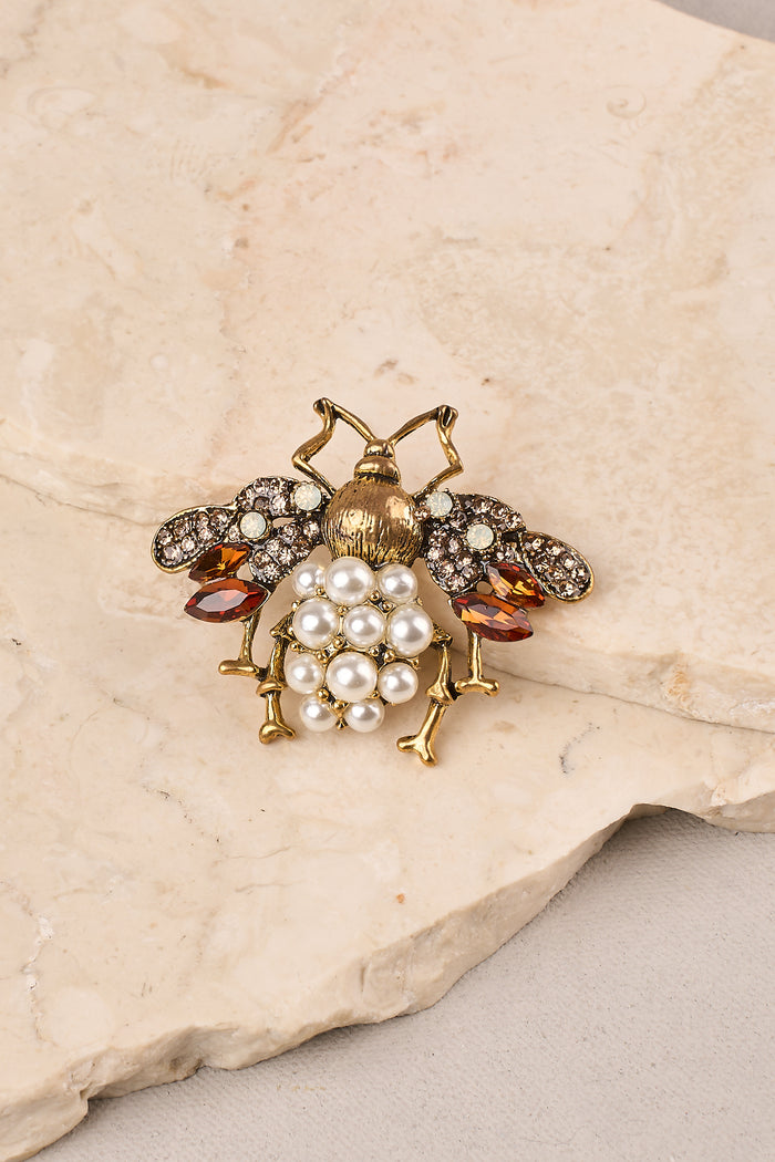 Embellished Bee Brooch - Gold