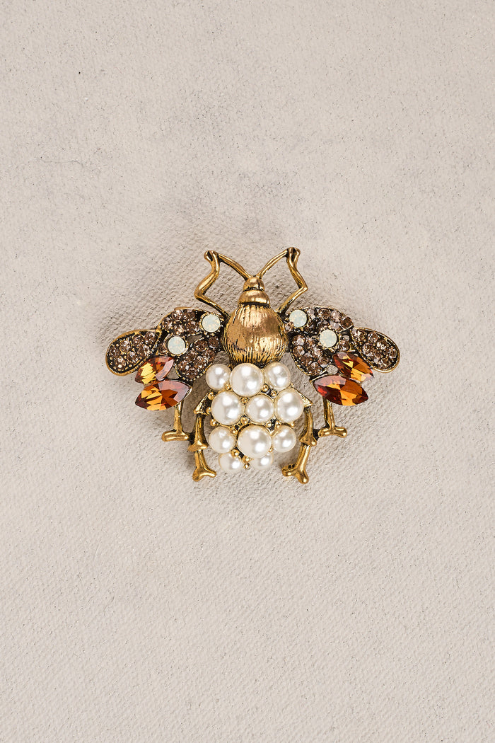 Embellished Bee Brooch - Gold