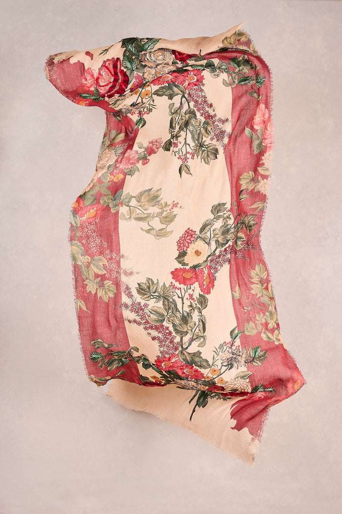 Embellished Floral Wool Scarf - Multicolour