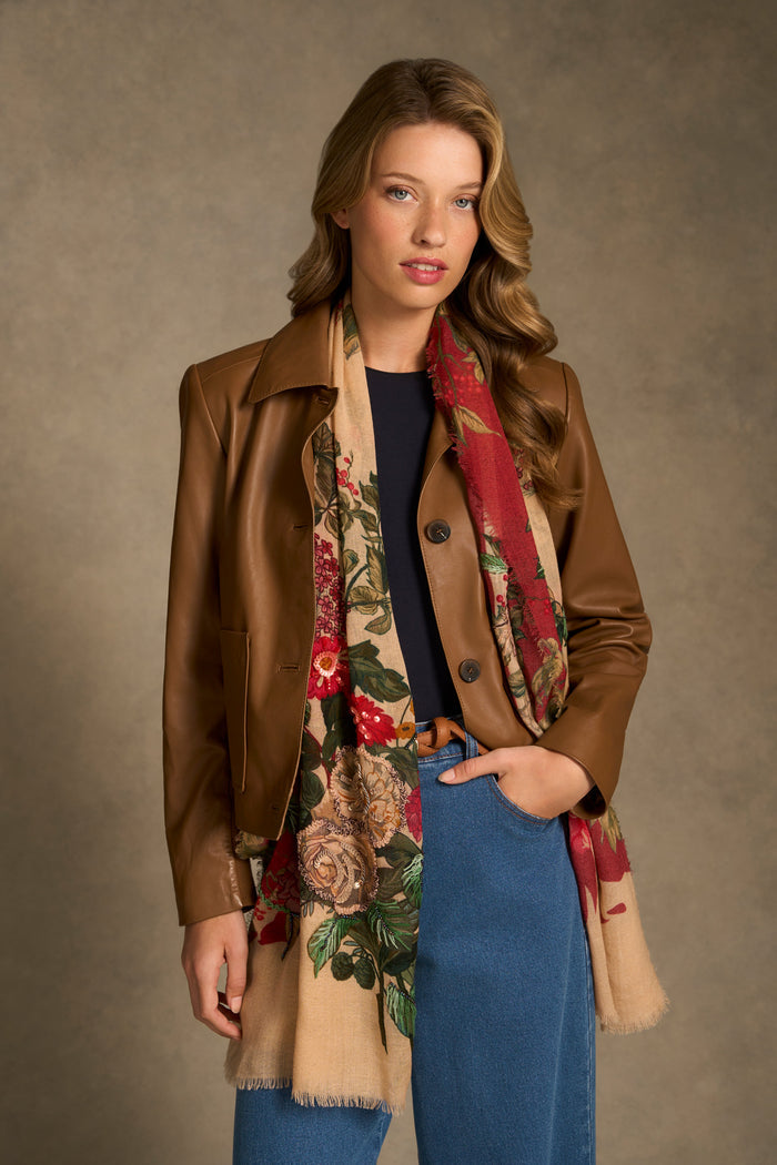 Embellished Floral Wool Scarf - Multicolour
