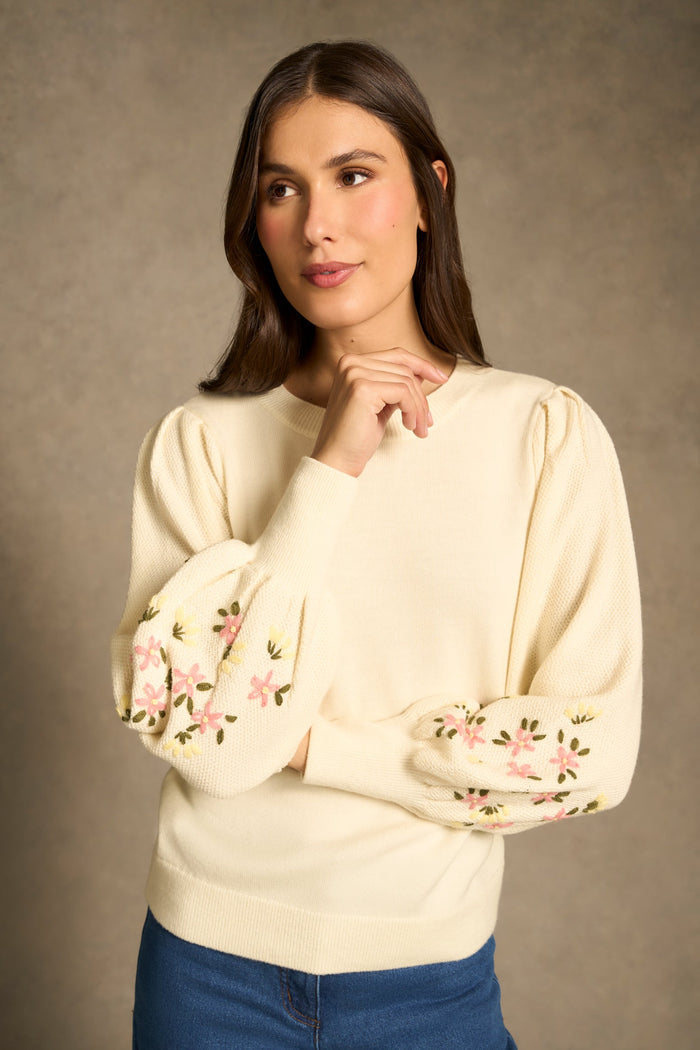 Embroidered Wool Jumper - Cream