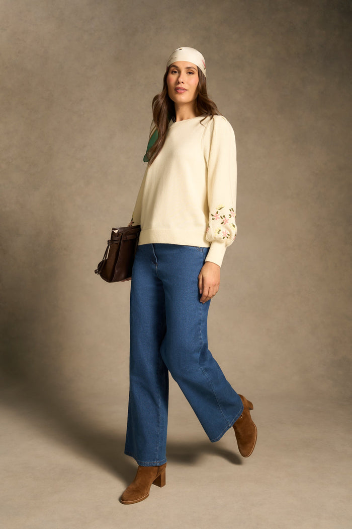 Embroidered Wool Jumper - Cream