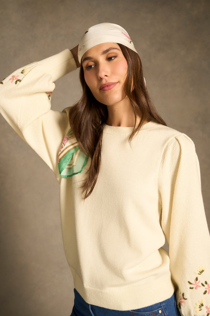 Embroidered Wool Jumper - Cream