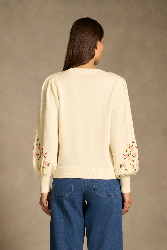 Embroidered Wool Jumper - Cream