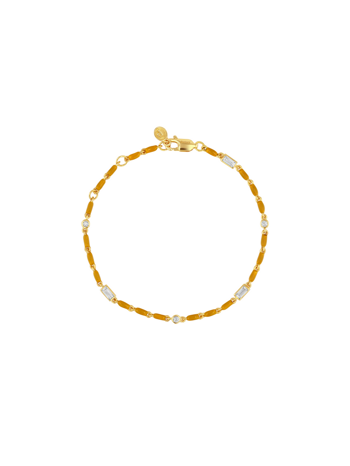 ENAMEL MOISSANITE BRACELET IN MOUTARDE, 18K GOLD VERMEIL