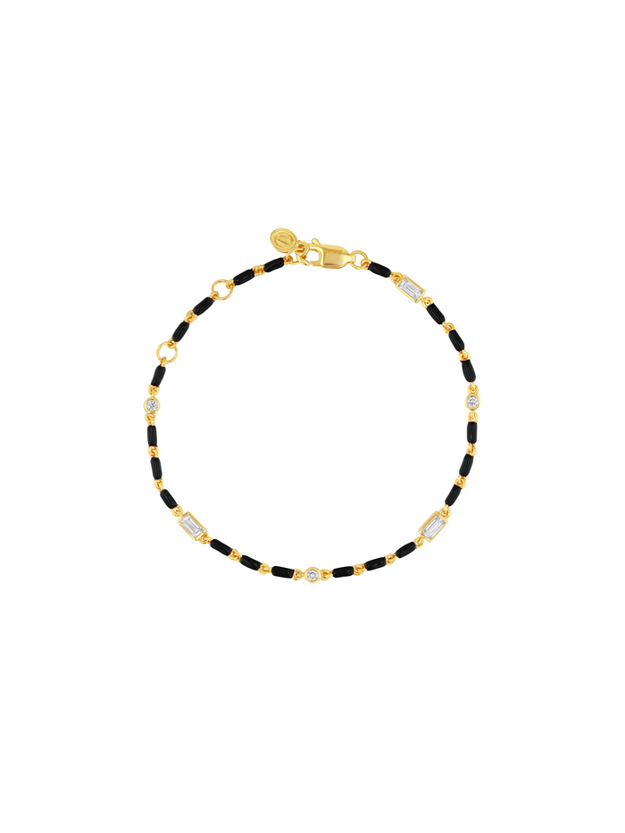 ENAMEL MOISSANITE BRACELET IN NOIR, 18K GOLD VERMEIL
