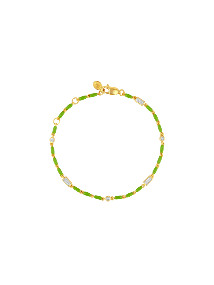 ENAMEL MOISSANITE BRACELET IN OLIVE, 18K GOLD VERMEIL